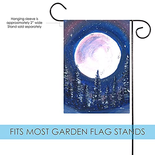Toland Home Garden 1112527 Full Moon Forest Winter Flag 12x18 Inch Double Sided Winter Garden Flag for Outdoor House Flag Yard Decoration