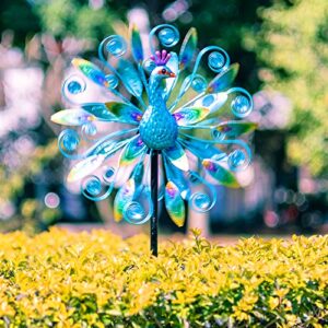 VEWOSTAR Outdoor Wind Spinner 58" Metal Peacock Wind Spinner Double Peacock Wind Sculpture for Garden Yard Patio Decoration