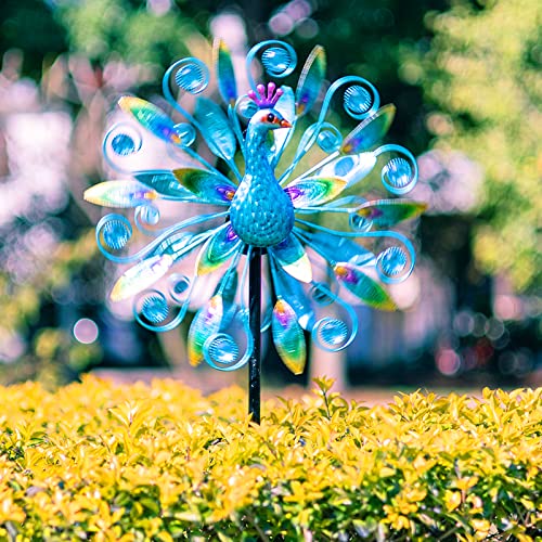 VEWOSTAR Outdoor Wind Spinner 58" Metal Peacock Wind Spinner Double Peacock Wind Sculpture for Garden Yard Patio Decoration