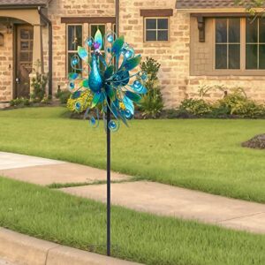 VEWOSTAR Outdoor Wind Spinner 58" Metal Peacock Wind Spinner Double Peacock Wind Sculpture for Garden Yard Patio Decoration