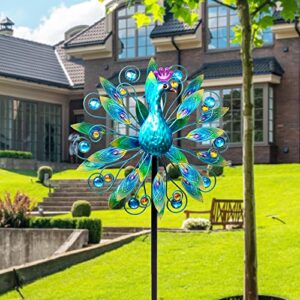 VEWOSTAR Outdoor Wind Spinner 58" Metal Peacock Wind Spinner Double Peacock Wind Sculpture for Garden Yard Patio Decoration