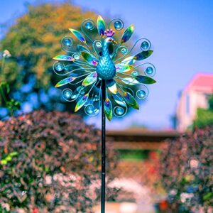 VEWOSTAR Outdoor Wind Spinner 58" Metal Peacock Wind Spinner Double Peacock Wind Sculpture for Garden Yard Patio Decoration