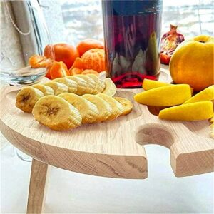 Wooden Outdoor Folding Picnic Table,Portable Creative 2 in 1 Wine Glass Rack Compartmental Dish for Cheese and Fruit,Collapsible Table for Lawn,Beach,Outdoors,Garden,Travel Nature-13.8"