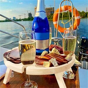 Wooden Outdoor Folding Picnic Table,Portable Creative 2 in 1 Wine Glass Rack Compartmental Dish for Cheese and Fruit,Collapsible Table for Lawn,Beach,Outdoors,Garden,Travel Nature-13.8"