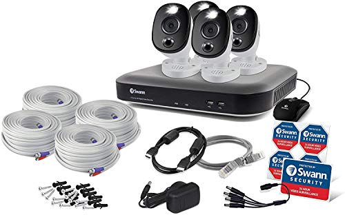 Swann Home Security Camera System with 2TB HDD, 8 Channel 4 Cam, 4K Ultra HD DVR, Indoor/Outdoor Wired Surveillance CCTV, Color Night Vision, Heat/Motion Warning Light, Alexa + Google, SWDVK-855804WL