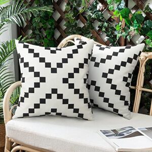 jasen outdoor waterproof boho throw pillow covers, black and white geometric decorative pillow cases for patio garden, set of 2 18x18