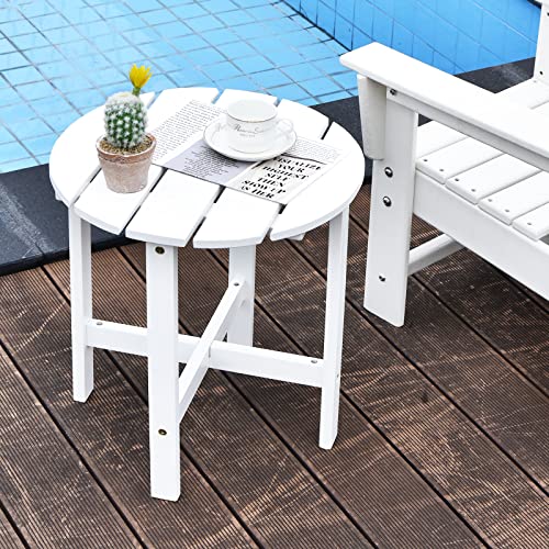 Tangkula Round Outdoor Side Table, 18 Inch Adirondack Table, Outdoor Indoor Chairside End Tables, Weather Resistant, Patio Side Table for Lawn Garden Balcony Backyard Living Room (1, White)