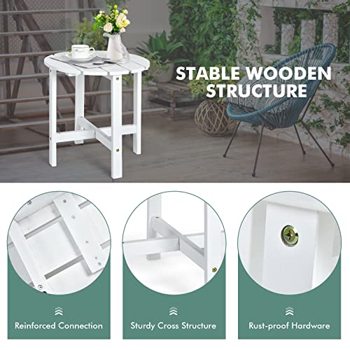 Tangkula Round Outdoor Side Table, 18 Inch Adirondack Table, Outdoor Indoor Chairside End Tables, Weather Resistant, Patio Side Table for Lawn Garden Balcony Backyard Living Room (1, White)