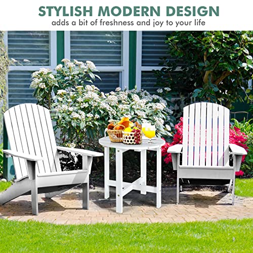 Tangkula Round Outdoor Side Table, 18 Inch Adirondack Table, Outdoor Indoor Chairside End Tables, Weather Resistant, Patio Side Table for Lawn Garden Balcony Backyard Living Room (1, White)