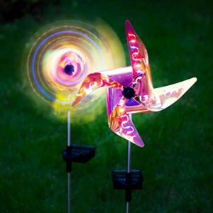yuwati 2-pack solar stake light pinwheels for yard garden landscape path outdoor decor, waterproof muticolor led solar wind spinner