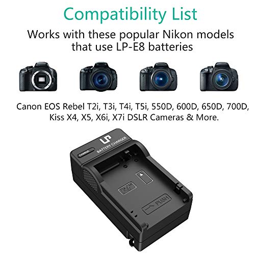 LP-E8 Battery Charger, LP Charger Compatible with Canon EOS Rebel T2i, T3i, T4i, T5i, 550D, 600D, 650D, 700D, Kiss X4, X5, X6i, X7i Cameras & More (Not for T2 T3 T4 T5)