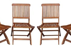 BTEXPERT Living Balcony Desk 4 Piece Patio Bistro Acacia Wood Folding Garden, Set of 4 Chairs
