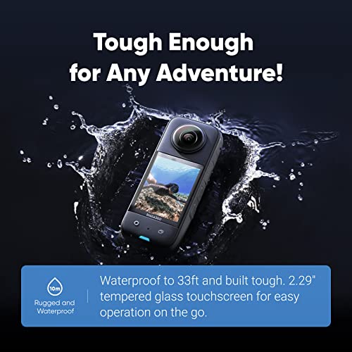 Insta360 X3 - Waterproof 360 Action Camera with 1/2" 48MP Sensors, 5.7K 360 Active HDR Video, 72MP 360 Photo, 4K Single-Lens, 60fps Me Mode, Stabilization, 2.29" Touchscreen, AI Editing, Live Stream