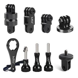 hsu all aluminum alloy basic adapter grab bag for gopro, including 1/4 inch 20 tripod mount, rotation camera mount, adjust arm, thumbscrew and wrench（9 pcs）