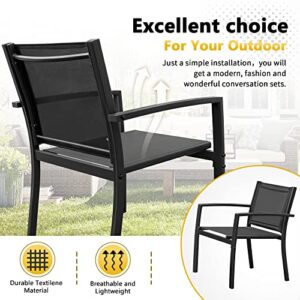 Rankok 4 Pieces Patio Furniture Set Modern Patio Conversation Sets Textilene Outdoor Furniture Patio Chairs Set of 4 with Loveseat Coffee Table for Porch Lawn Pool and Balcony (Black)