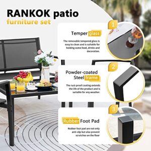 Rankok 4 Pieces Patio Furniture Set Modern Patio Conversation Sets Textilene Outdoor Furniture Patio Chairs Set of 4 with Loveseat Coffee Table for Porch Lawn Pool and Balcony (Black)