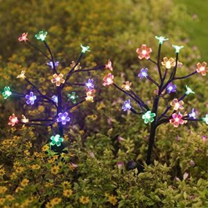 vicflora solar flower lights, outdoor waterproof solar powered stake lights, multi-color 20 led decorative lights for walkway pathway yard lawn patio courtyard, 2 pack