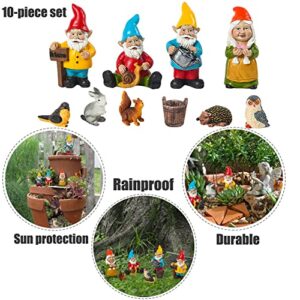 10 Pcs Outdoor Garden Mini Gnomes Statue, Fairy Garden Accessories Micro Miniature Gnomes Figurines, Resin Micro Gnomes, And Hedgehog Owl Bird Squirrel Rabbit Bucket flowerpot Decor Accessories