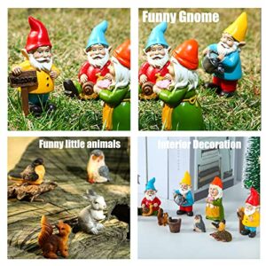 10 Pcs Outdoor Garden Mini Gnomes Statue, Fairy Garden Accessories Micro Miniature Gnomes Figurines, Resin Micro Gnomes, And Hedgehog Owl Bird Squirrel Rabbit Bucket flowerpot Decor Accessories