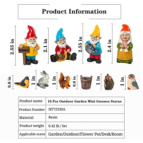 10 Pcs Outdoor Garden Mini Gnomes Statue, Fairy Garden Accessories Micro Miniature Gnomes Figurines, Resin Micro Gnomes, And Hedgehog Owl Bird Squirrel Rabbit Bucket flowerpot Decor Accessories