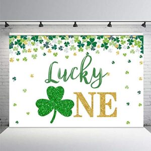 MEHOFOND 7x5ft St. Patrick's Day Happy First Birthday Party Decorations Photo Backdrop Lucky One Banner Green and Gold Shamrock Irish Supplies Spring March Photography Background Props for Cake Smash