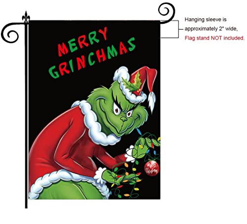 WLWLG Merry Grinchmas Garden Flag for Christmas Indoor & Outdoor Decoration 12''x17'' Double-Sided Vertical Burlap Garden Flag i, GF003