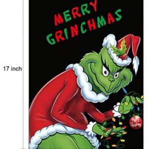 WLWLG Merry Grinchmas Garden Flag for Christmas Indoor & Outdoor Decoration 12''x17'' Double-Sided Vertical Burlap Garden Flag i, GF003