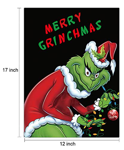 WLWLG Merry Grinchmas Garden Flag for Christmas Indoor & Outdoor Decoration 12''x17'' Double-Sided Vertical Burlap Garden Flag i, GF003