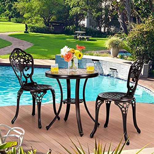 Giantex 3 Piece Patio Bistro Set, Cast Aluminum Patio Table and Chairs with Adjustable Feet, Outdoor Dining Chairs and Table Set for Lawn Porch Garden Balcony Backyard Poolside (Red Copper)