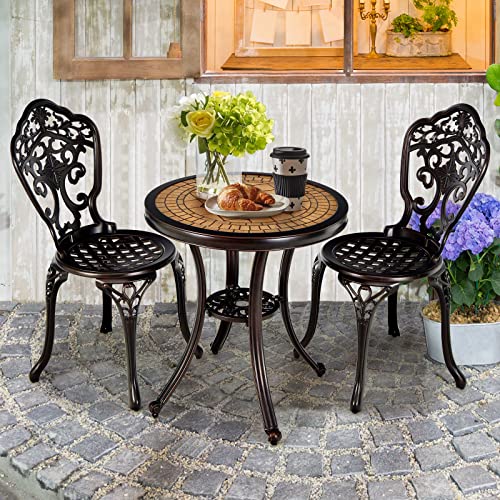 Giantex 3 Piece Patio Bistro Set, Cast Aluminum Patio Table and Chairs with Adjustable Feet, Outdoor Dining Chairs and Table Set for Lawn Porch Garden Balcony Backyard Poolside (Red Copper)