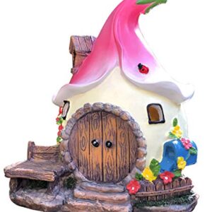 Solar Fairy Cute Garden House , Outdoor Gnome House Figurine with Solar Lights, Little Garden Cottage Figurines