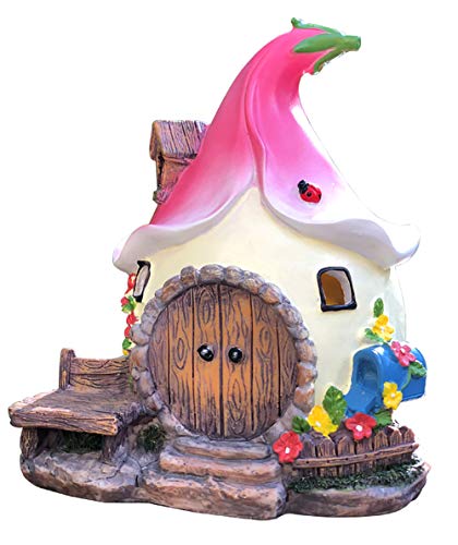 Solar Fairy Cute Garden House , Outdoor Gnome House Figurine with Solar Lights, Little Garden Cottage Figurines