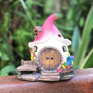 Solar Fairy Cute Garden House , Outdoor Gnome House Figurine with Solar Lights, Little Garden Cottage Figurines