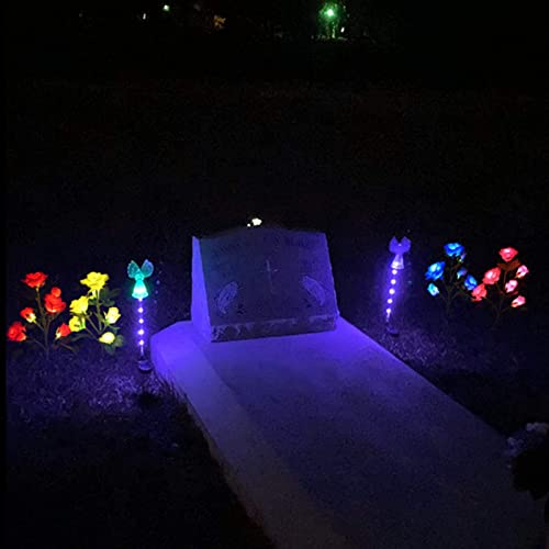 2 Pack Outdoor Solar Angel Statues for Christmas Garden Cemetery Decorative Light, Stakes Multi-Color Changing LED Waterproof Lawn Decor for Patio Cemetery Grave Gravesites, Memorial Gift
