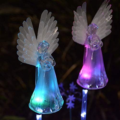 2 Pack Outdoor Solar Angel Statues for Christmas Garden Cemetery Decorative Light, Stakes Multi-Color Changing LED Waterproof Lawn Decor for Patio Cemetery Grave Gravesites, Memorial Gift