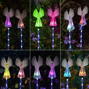 2 Pack Outdoor Solar Angel Statues for Christmas Garden Cemetery Decorative Light, Stakes Multi-Color Changing LED Waterproof Lawn Decor for Patio Cemetery Grave Gravesites, Memorial Gift