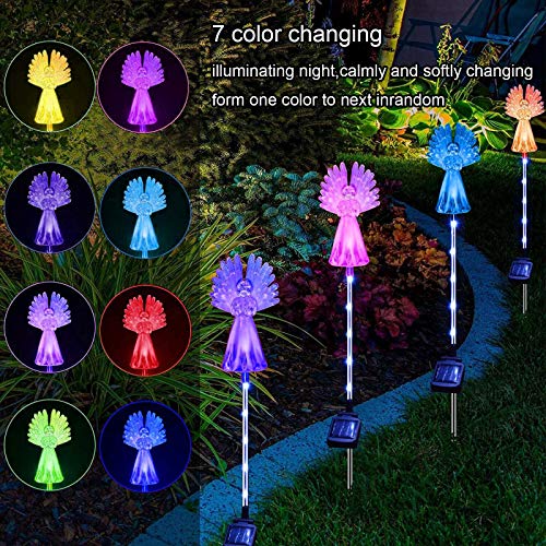 2 Pack Outdoor Solar Angel Statues for Christmas Garden Cemetery Decorative Light, Stakes Multi-Color Changing LED Waterproof Lawn Decor for Patio Cemetery Grave Gravesites, Memorial Gift