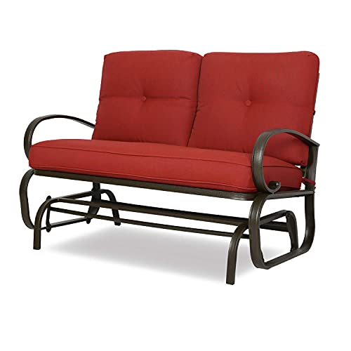 PATIO TREE Swing Glider Bench Outdoor Cushioed 2 Person Rocking Chair Garden Loveseat, Brick Red