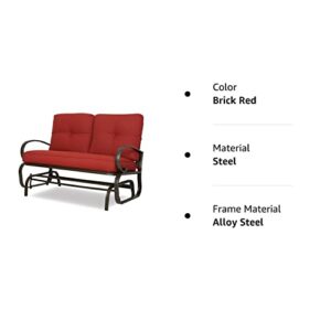 PATIO TREE Swing Glider Bench Outdoor Cushioed 2 Person Rocking Chair Garden Loveseat, Brick Red