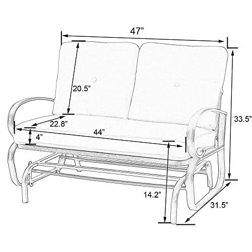 PATIO TREE Swing Glider Bench Outdoor Cushioed 2 Person Rocking Chair Garden Loveseat, Brick Red