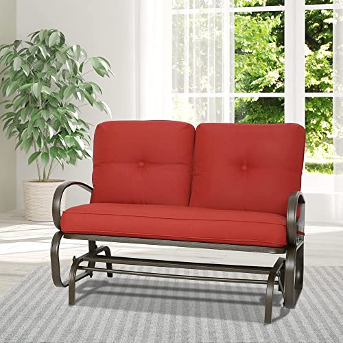 PATIO TREE Swing Glider Bench Outdoor Cushioed 2 Person Rocking Chair Garden Loveseat, Brick Red