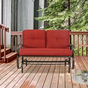 PATIO TREE Swing Glider Bench Outdoor Cushioed 2 Person Rocking Chair Garden Loveseat, Brick Red