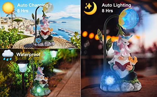 MOOTKA Garden Gnome & Books Statue Garden Gnomes with Solar Light Outdoor, Garden Gnome Statues Solar Powered Light Home Decor, Gifts for Mother's Day for Home Yard Outside Patio Lawn (Green)