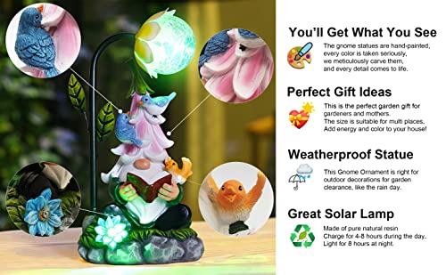 MOOTKA Garden Gnome & Books Statue Garden Gnomes with Solar Light Outdoor, Garden Gnome Statues Solar Powered Light Home Decor, Gifts for Mother's Day for Home Yard Outside Patio Lawn (Green)