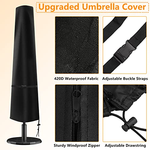 Umbrella Cover Oxford Fabric Waterproof, Patio Parasol Covers with Zipper for 7ft to 11ft Outdoor Garden Market Umbrellas Windproof Anti-UV Protective Cover (Black)