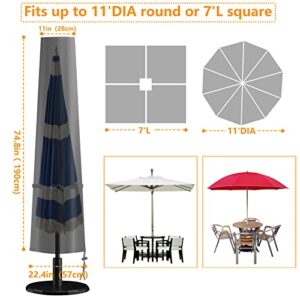 Umbrella Cover Oxford Fabric Waterproof, Patio Parasol Covers with Zipper for 7ft to 11ft Outdoor Garden Market Umbrellas Windproof Anti-UV Protective Cover (Black)