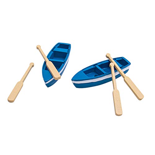 AUEAR, Set of 2 Lovely Rowboat Mini Blue Wood Boat Little Resin Boat for Fairy Garden Home Decoration