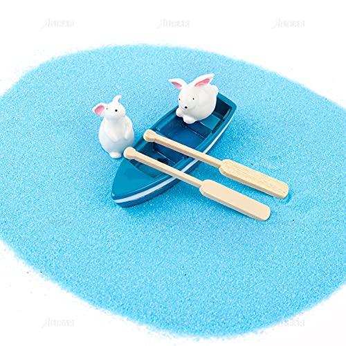 AUEAR, Set of 2 Lovely Rowboat Mini Blue Wood Boat Little Resin Boat for Fairy Garden Home Decoration