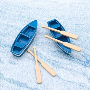 AUEAR, Set of 2 Lovely Rowboat Mini Blue Wood Boat Little Resin Boat for Fairy Garden Home Decoration