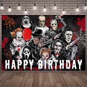 halloween birthday backdrop-horror birthday decorations horror classic movie character photograph background banner for scary birthday party, 5x3ft